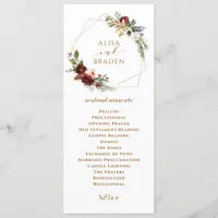 Winter Christmas Wedding Burgundy Watercolor Boho Program