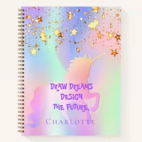 Sketchbook unicorn pink gold stars holographic notebook
