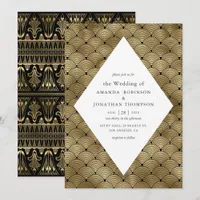 Black and Gold Art Deco Pattern Wedding Invitation