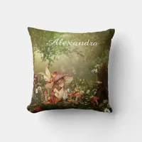 Cute Mushroom Fairy in the Forest Throw Pillow