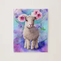 Spring Easter Lamb Floral Watercolor Jigsaw Puzzle