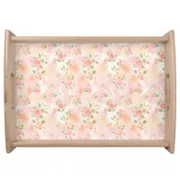Abstract Watercolor Small Peach Pink Flowers Serving Tray