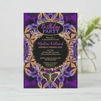 Bohemian Batik Purple Pink Sparkle Birthday Invitation