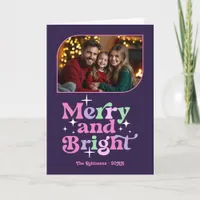 Sugarplum Merry and Bright Retro Christmas Photo Holiday Card