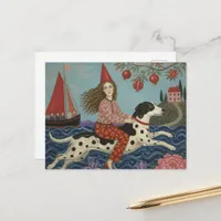 Folk Art Woman and a Dog Fantasy  Postcard