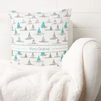 Teal Christmas Tree Pattern#5 ID1009 Throw Pillow