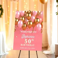 Elegant Pink and Gold Balloon Celebration Welcome Foam Board