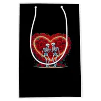 Skeleton Couple Holding Hands Inside A Heart Of Ro Medium Gift Bag