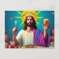 Colorful Funny Jesus at his Birthday Postcard