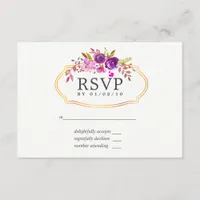 Purple and Violet Watercolor Floral Wedding RSVP Card
