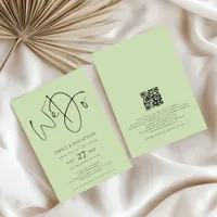 We Do QR Code Lime Cream Green Wedding  Invitation