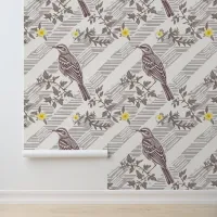 Mocking Bird and Yellow Flowers Wallpaper