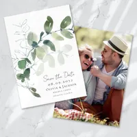 Eucalyptus Script Photo Wedding Save The Date