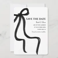 Elegant Minimalist with Black Bow Simple classic S Save The Date