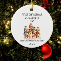 First Christmas Family of Five Chicks Ceramic Ornament