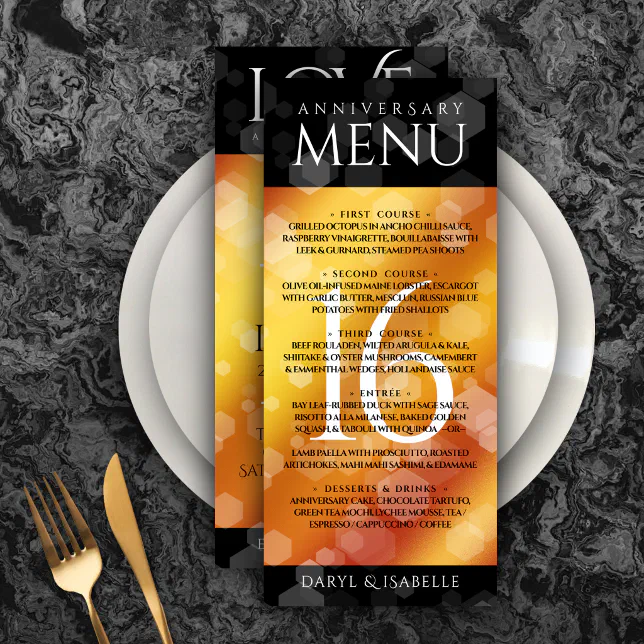 Elegant 16th Golden Topaz Wedding Anniversary Menu