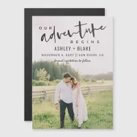 Our Adventure Begins Script Photo Save the Date Magnetic Invitation