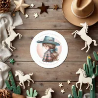 Rustic Western Little Cowgirl Baby Shower Classic Round Sticker