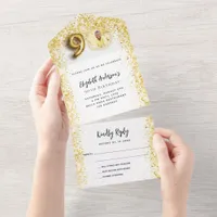 90th birthday white gold photo party RSVP All In One Invitation
