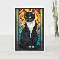 Stained Glass Style Tuxedo Black White Cat Card