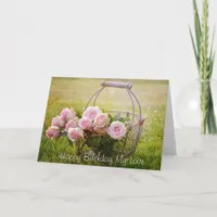 Pink Roses i a Basket, elegant Birthday Card