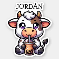 Cute Kawaii Cow with Bubble Tea Personalized  Sticker