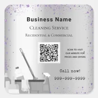 Cleaning service silver violet glitter dust QR Square Sticker