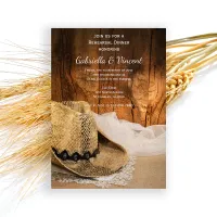 Cowboy Hat and Barn Wood Wedding Rehearsal Dinner Invitation