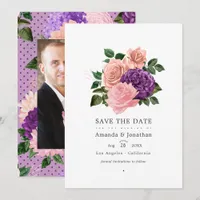 Peach Pink and Lavender Purple Floral Wedding Save The Date