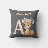 Whimsical Cute Watercolor Letter A Animal Nursery  Throw Pillow