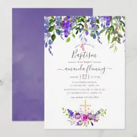 Watercolor Violet Floral Baptism Invitation