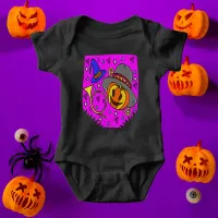 Halloween Party Purple Jack O'Lantern Bugle Baby Bodysuit