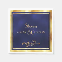 50th birthday party elegant blue and gold napkins