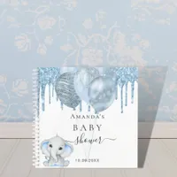 Guest book baby shower blue elephant boy balloons