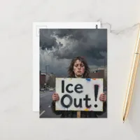 Ice protest lady in a city postcard