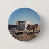 Waiting Amish Horse and Buggy Pinback Button