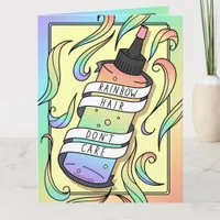 Pastel Rainbow Hair Girly Dye Bottle Cartoon Card