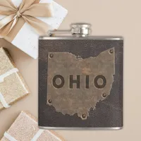 Ohio Faux Leather Monogrammed Flask