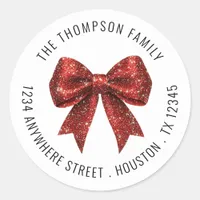 Red Glitter Coquette Bow Return Name Address Classic Round Sticker