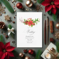 Poinsettia and Pine Christmas Wedding Charm Invitation