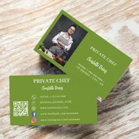 Private chef basil green photo catering QR code Business Card