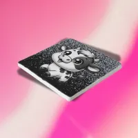Silver Glitter on Black with a Cow |
