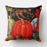 Autumn Festive Antique Painting Pumpkin Decoration Throw Pillow