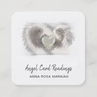 *~* Opal Heart QR Angel Wings AP78 White Delicate Square Business Card