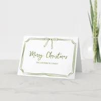 Personalized Green Bow Cute Merry Christmas Holiday Card