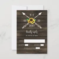 Sunflowers  Barn wood country chic wedding RSVP Card