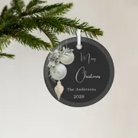 Black gold white baubles Christmas Glass Ornament