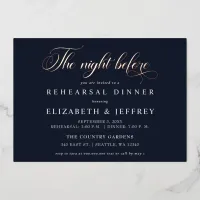 Navy Calligraphy The Night Before Rehearsal Dinner Foil Invitation