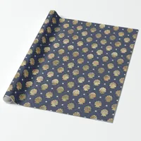 Blue and Gold Nautical Shell Pattern Wrapping Paper