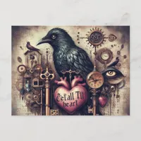 Steampunk Raven Tell Heart Collage Postcard